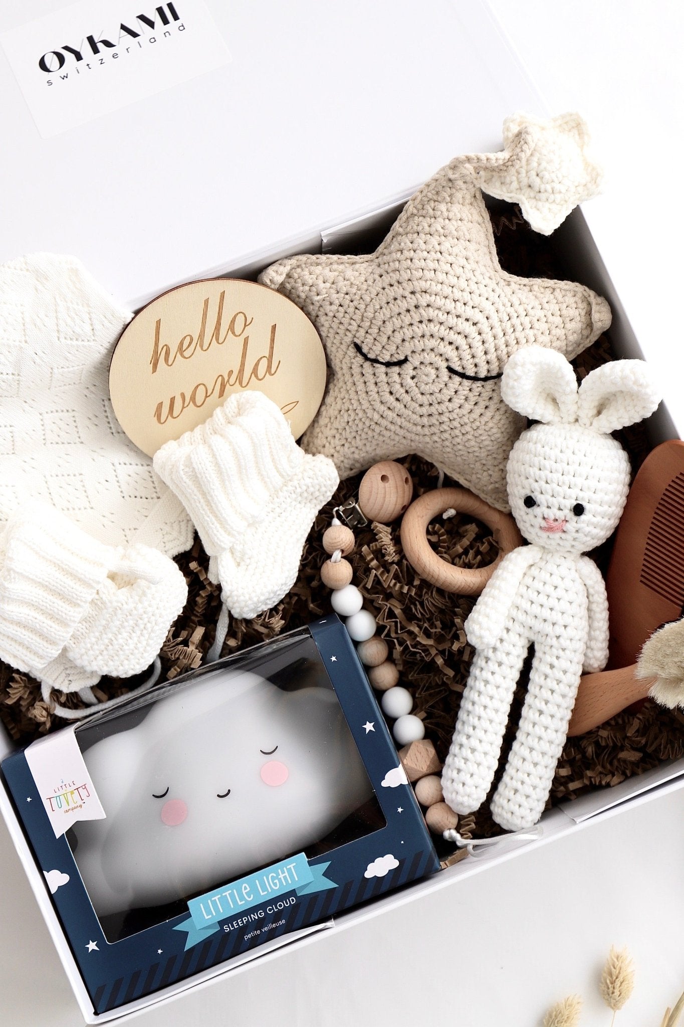 Baby Geschenkbox Neutrale Farben "Orlando" mit Wolke Nachtlicht - OYKAMI in a box