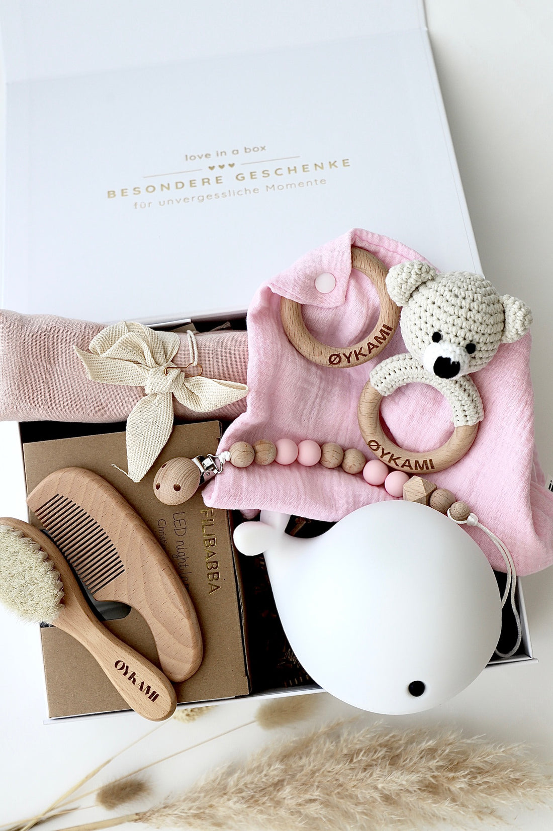 Baby Geschenkbox Rosa "Athen" mit Bär hell