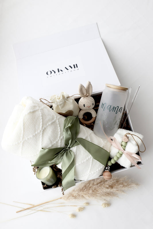 Mama & Baby Geschenkbox Weisse Decke "Kapstadt" Grün