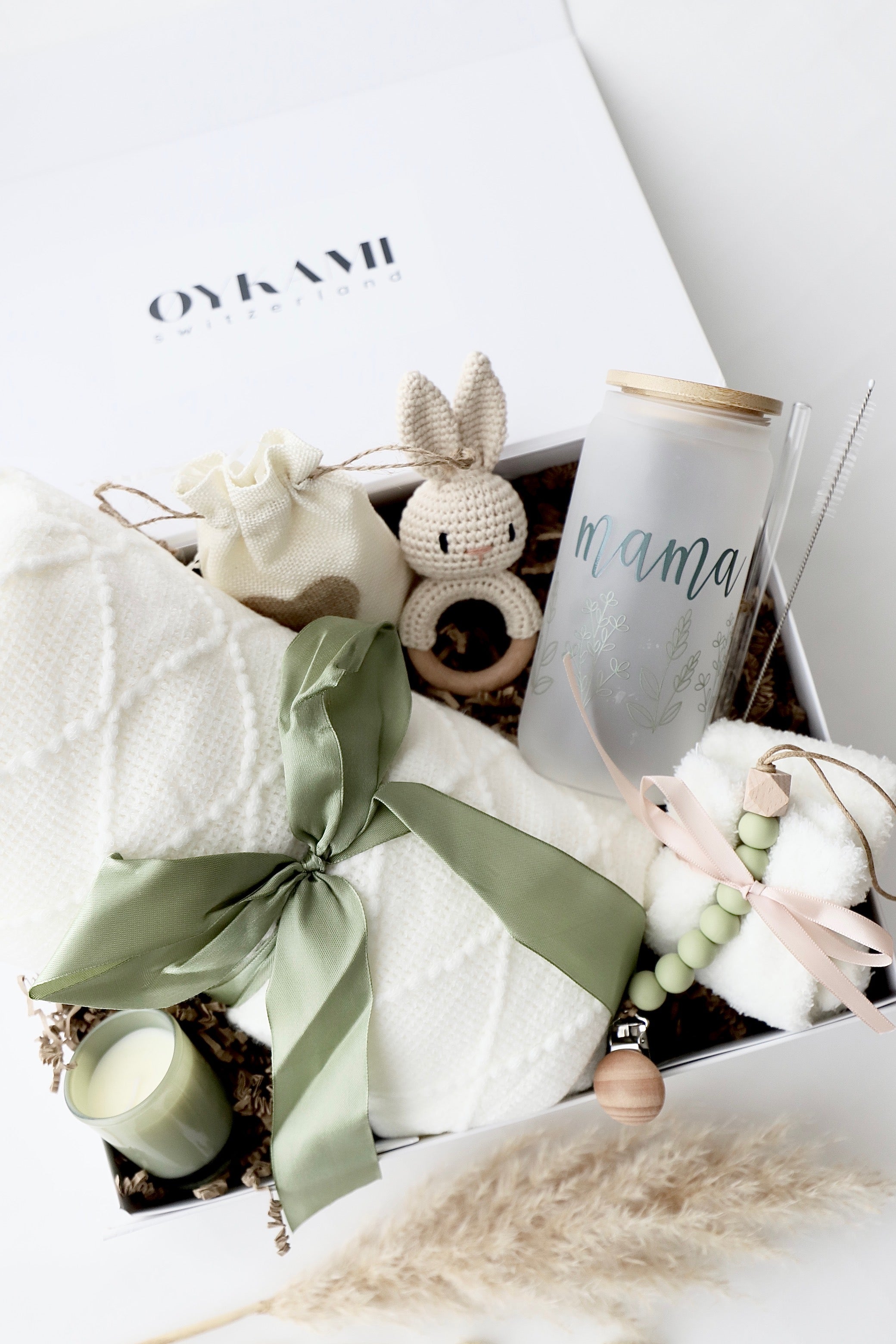 Mama & Baby Geschenkbox Weisse Decke "Kapstadt" Grün