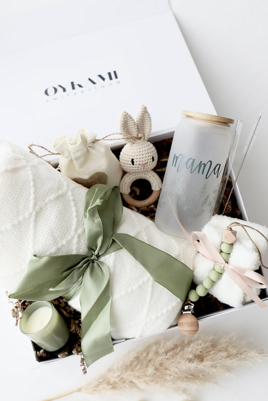 Mama & Baby Geschenkbox Weisse Decke "Kapstadt" Grün