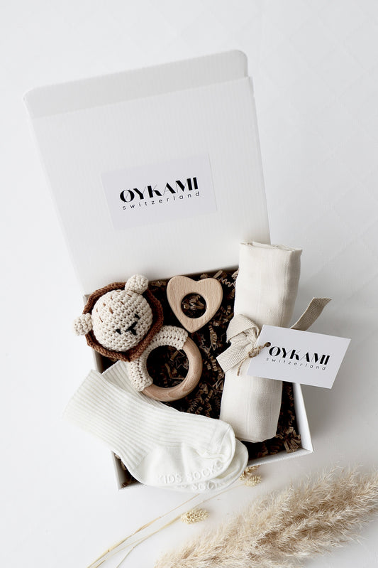 Baby Geschenkbox Weiss "Sizilien" Löwe