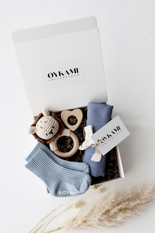 Baby Geschenkbox Blau "Sizilien" Löwe