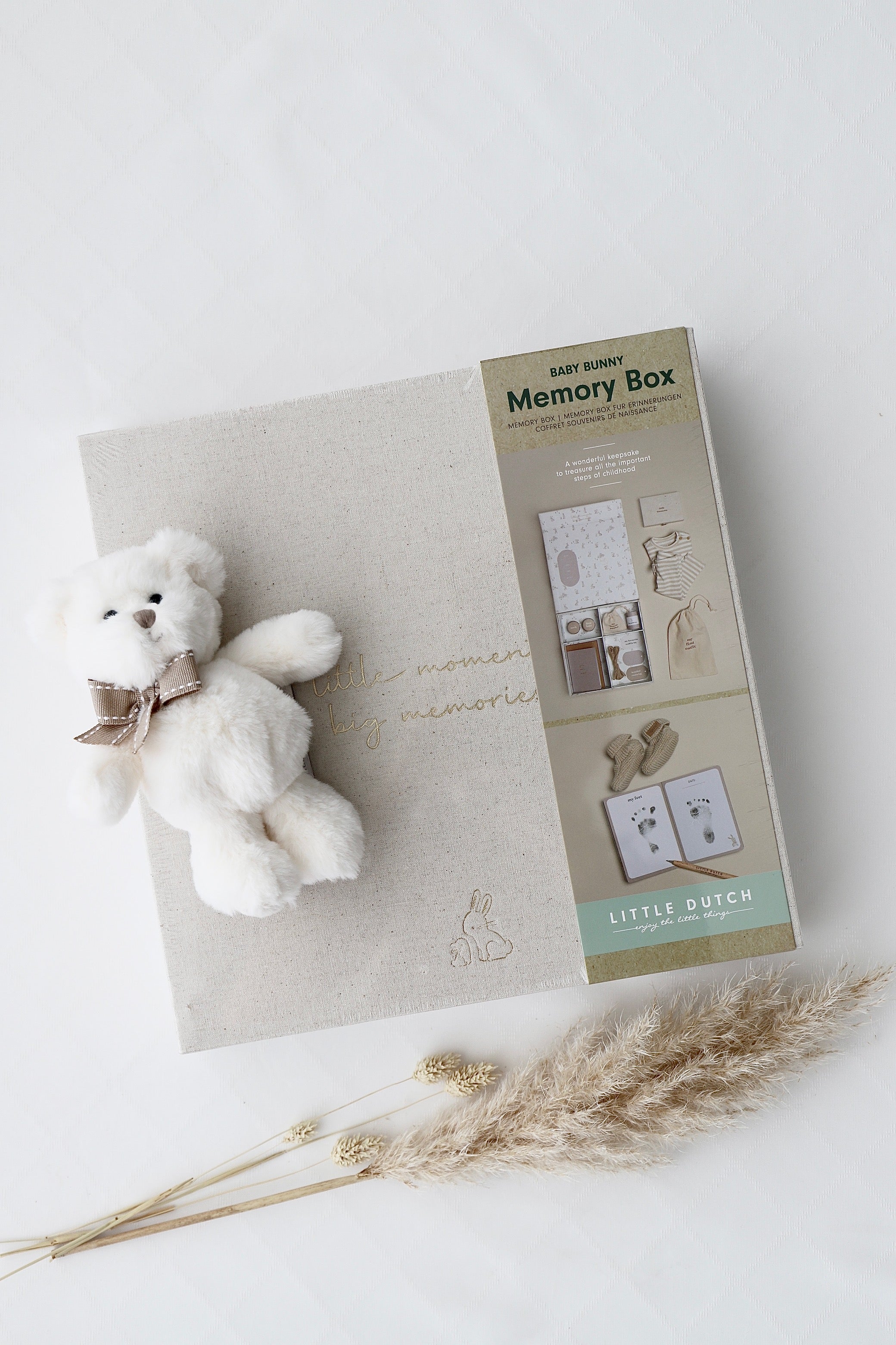 Baby Erinnerungsbox Beige - Bär Weiss