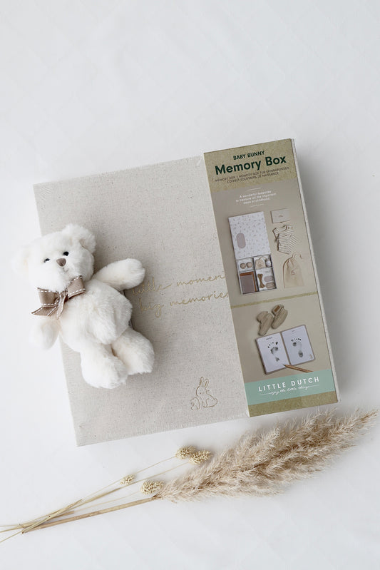 Baby Erinnerungsbox Beige - Bär Weiss