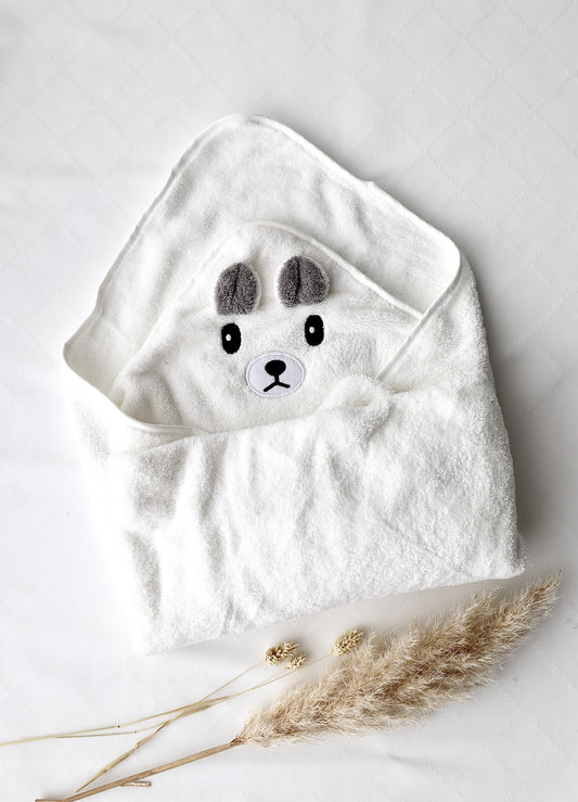 Kapuzenhandtuch Bär – Weiss