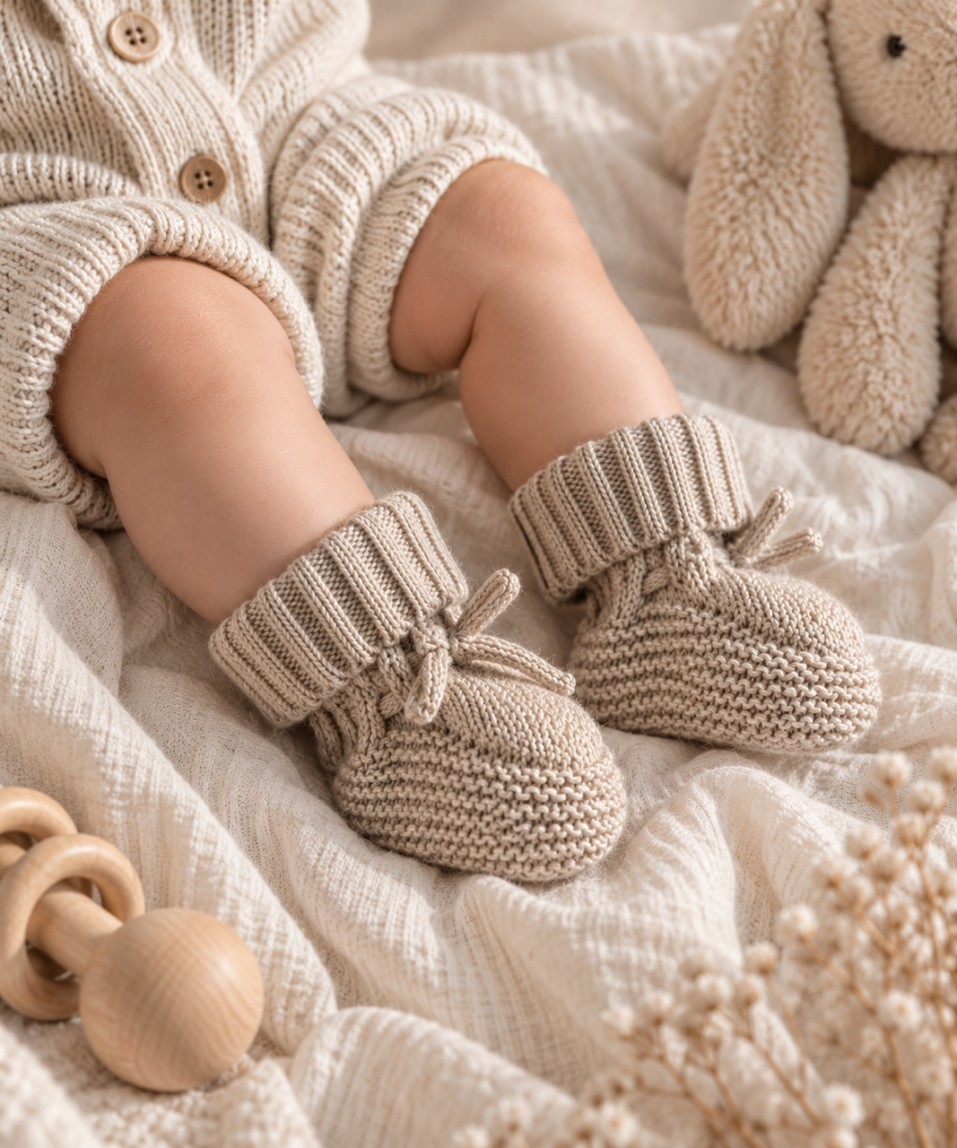 Knitted baby shoes beige