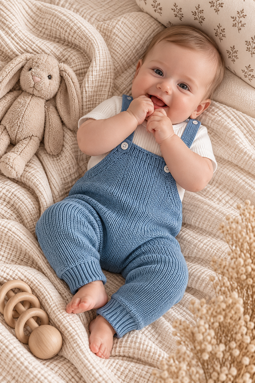 OYKAMI Baby Strick Set Latzhose – Blau