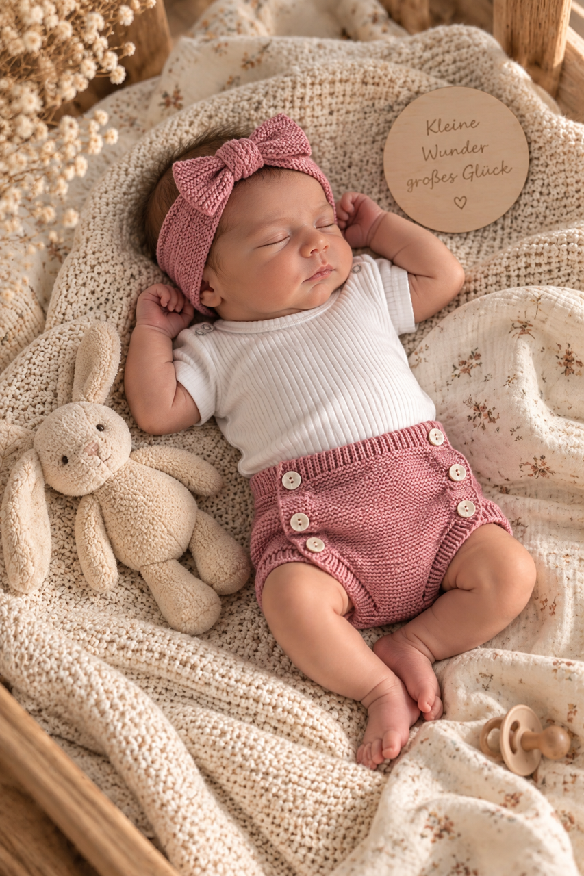 OYKAMI Baby Strick Set Bloomer – Rosa