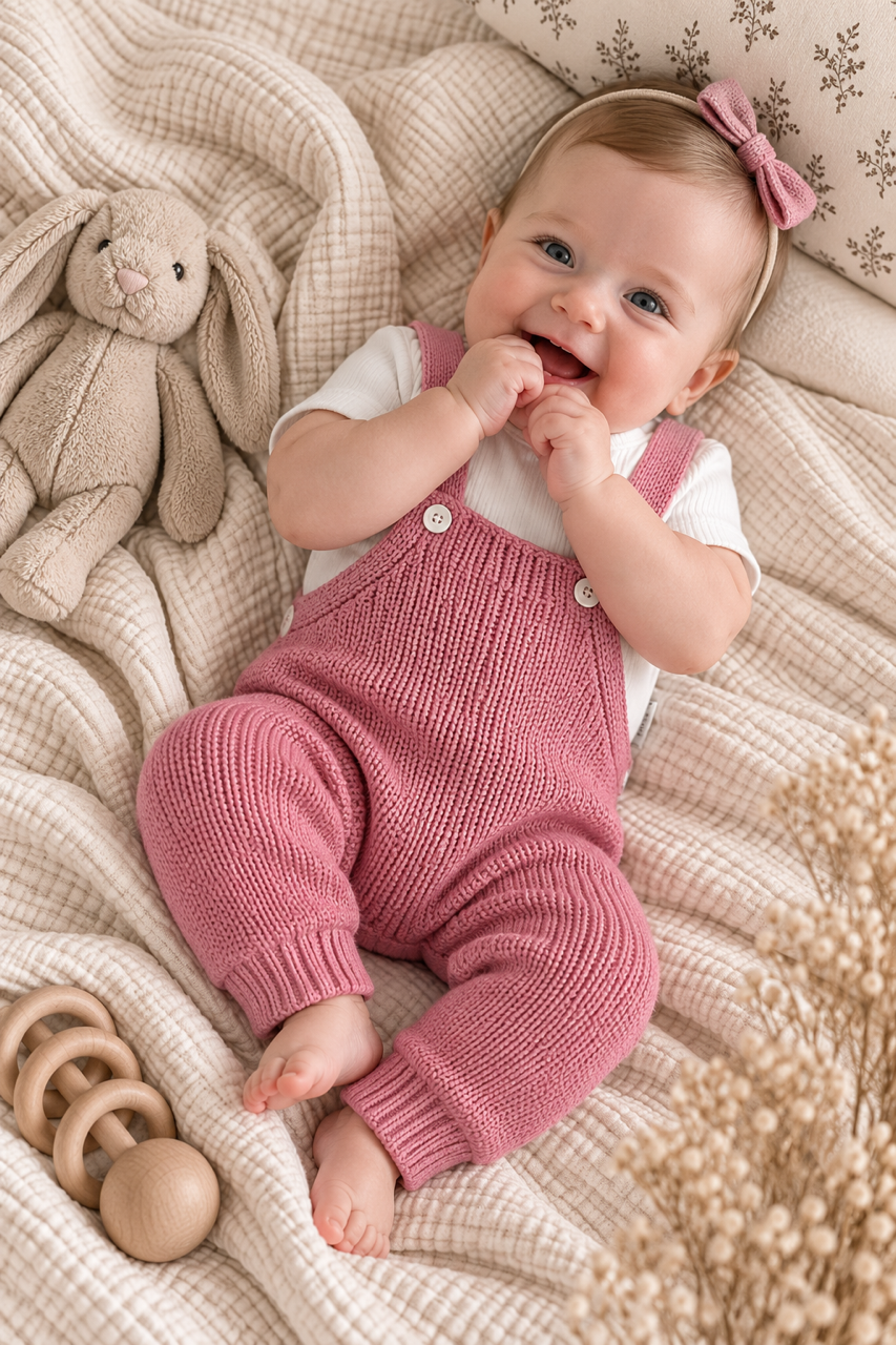 OYKAMI Baby Strick Set Latzhose – Rosa
