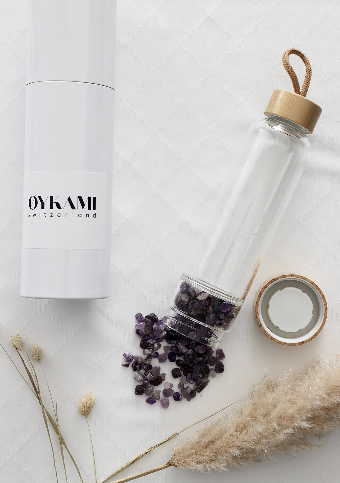 Geschenkset Wasserflasche mit Steinen - Ametist
