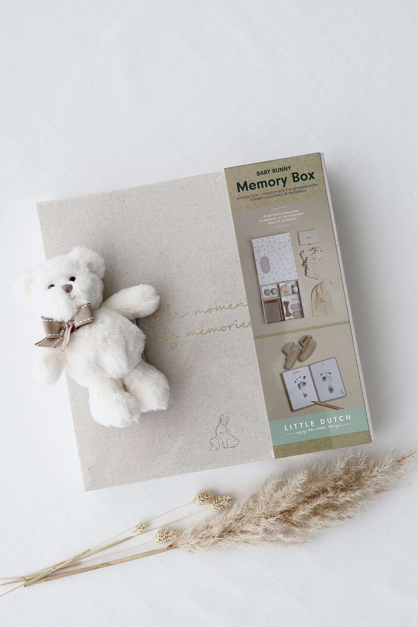 Baby Erinnerungsbox Beige - Bär Weiss - OYKAMI in a box