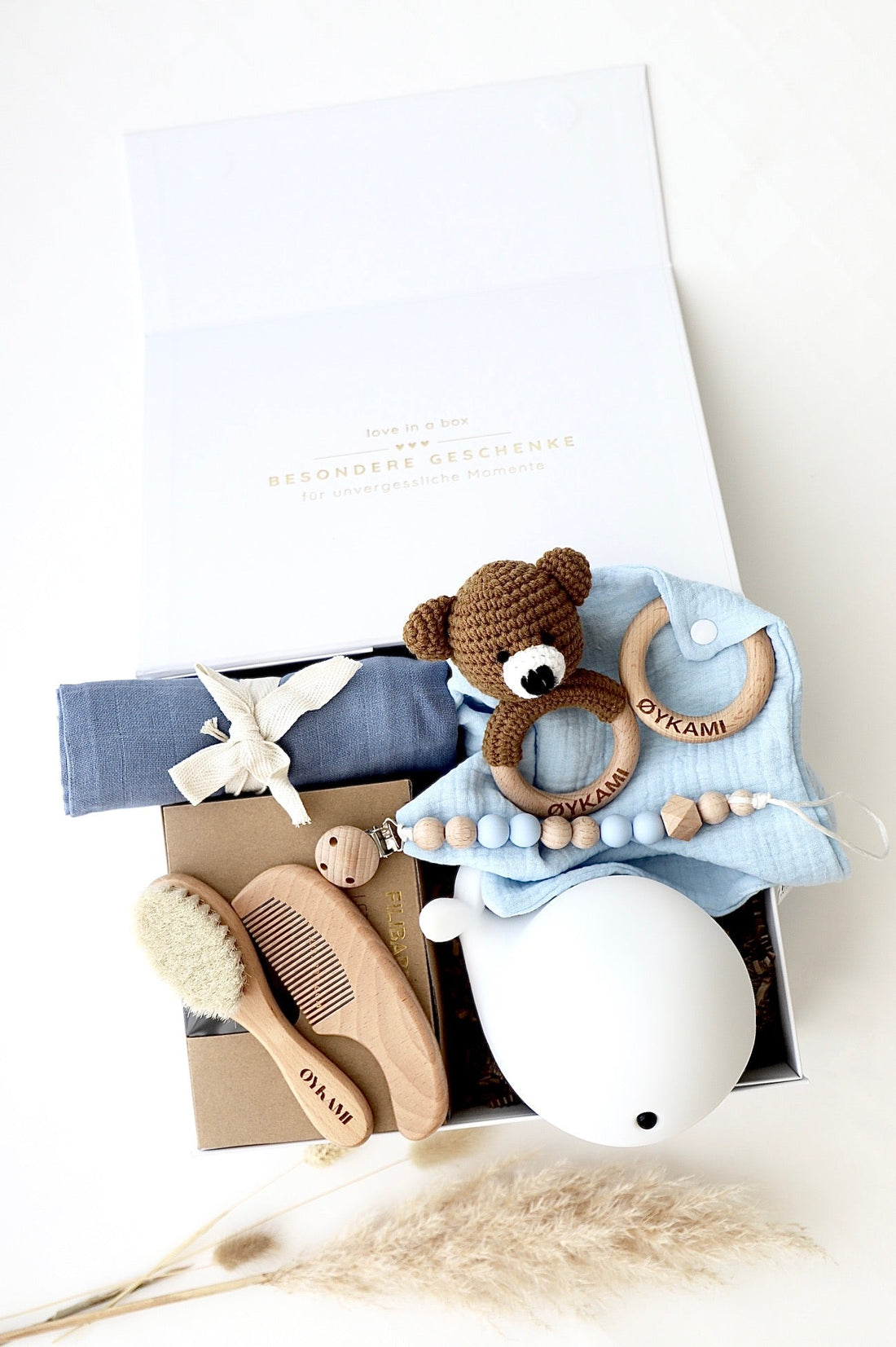 Baby Geschenkbox Blau "Athen" mit Bär - OYKAMI in a box