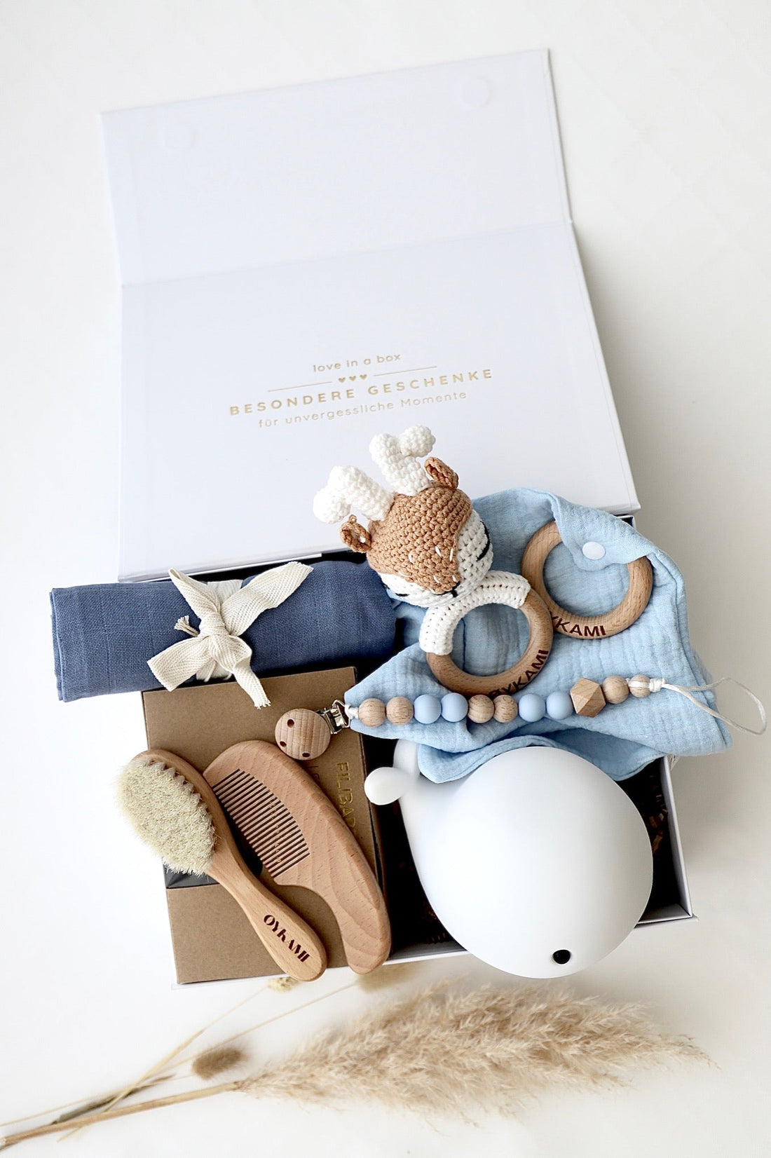 Baby Geschenkbox Blau "Athen" mit Hirsch - OYKAMI in a box