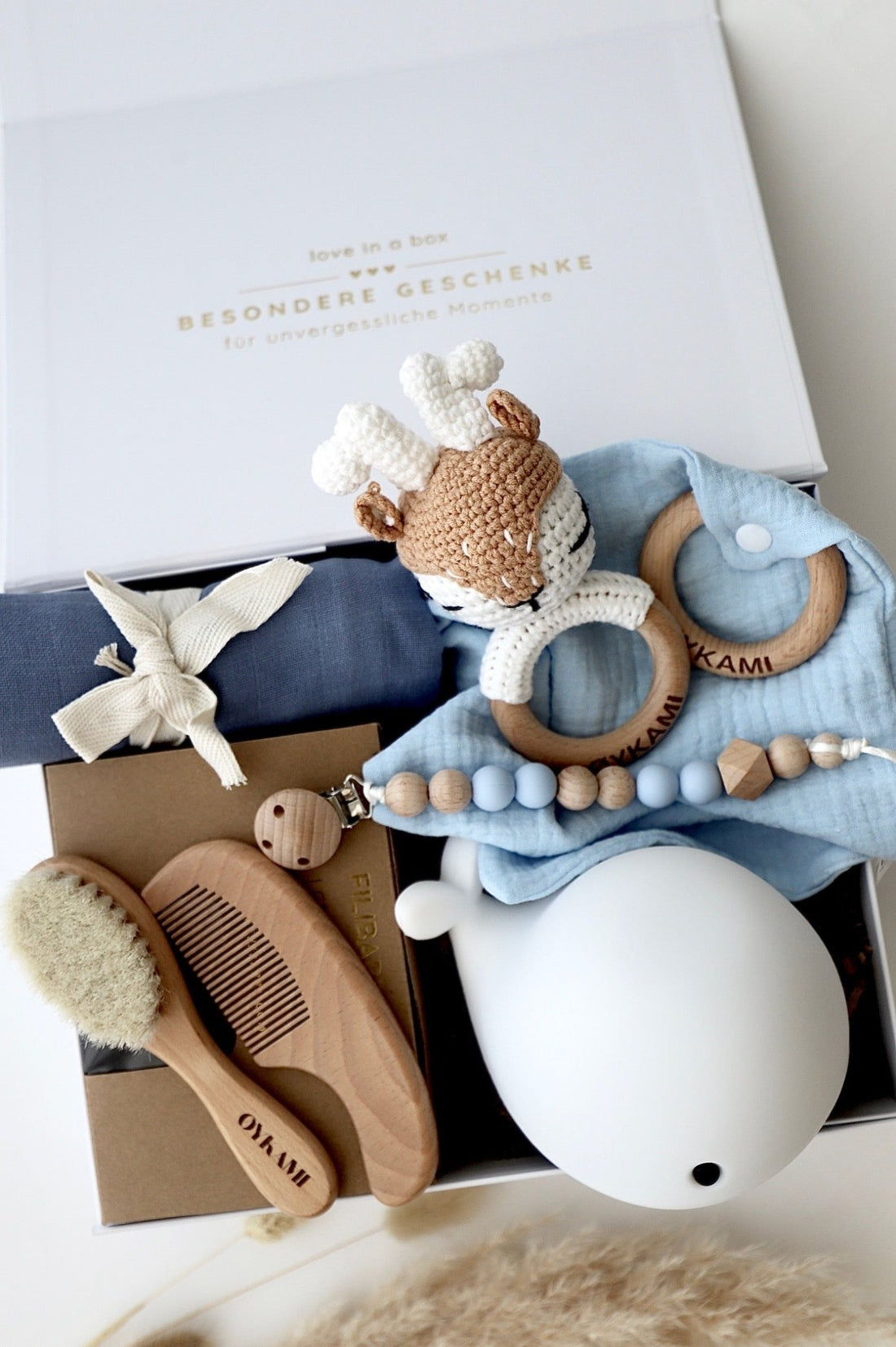 Baby Geschenkbox Blau "Athen" mit Hirsch - OYKAMI in a box