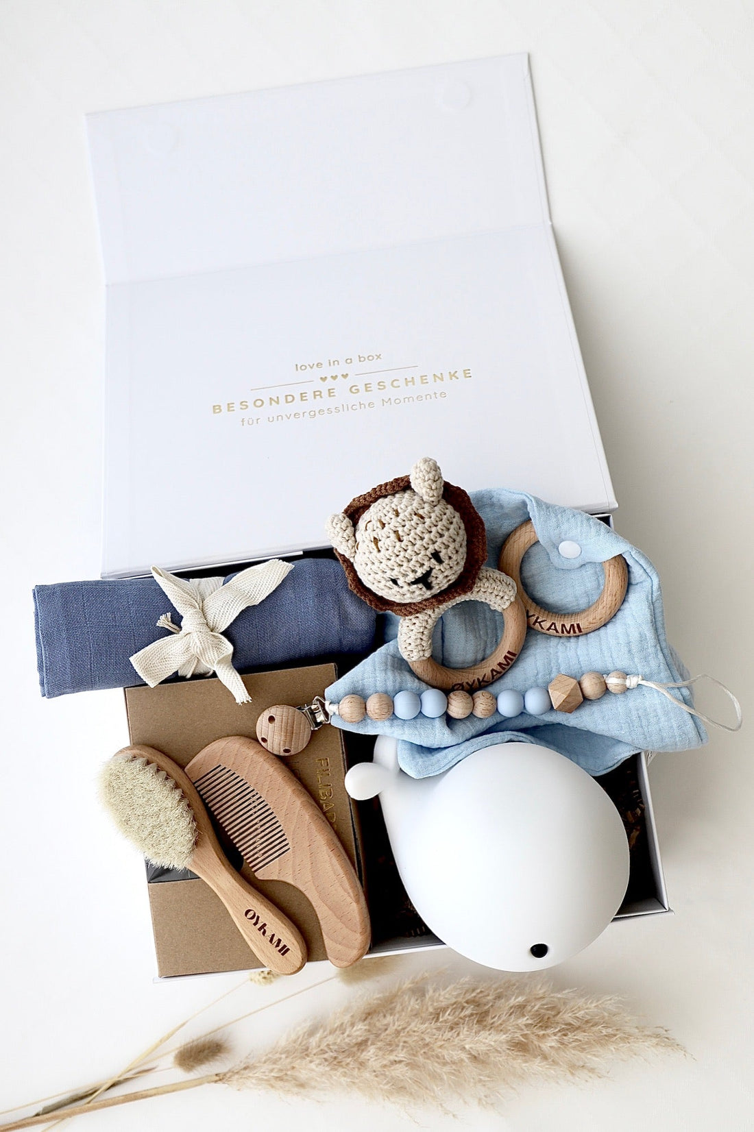 Baby Geschenkbox Blau "Athen" mit Löwe - OYKAMI in a box