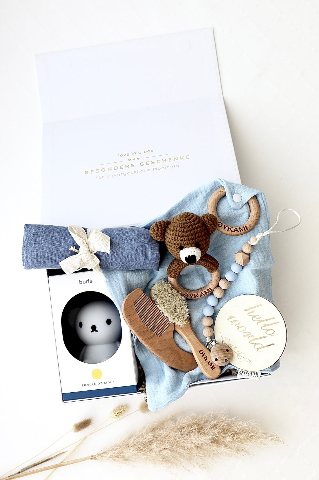 Baby Geschenkbox Blau "Casablanca" mit Bär - OYKAMI in a box