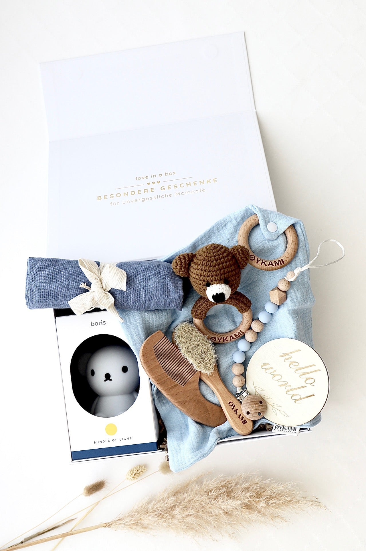 Baby Geschenkbox Blau "Casablanca" mit Bär - OYKAMI in a box