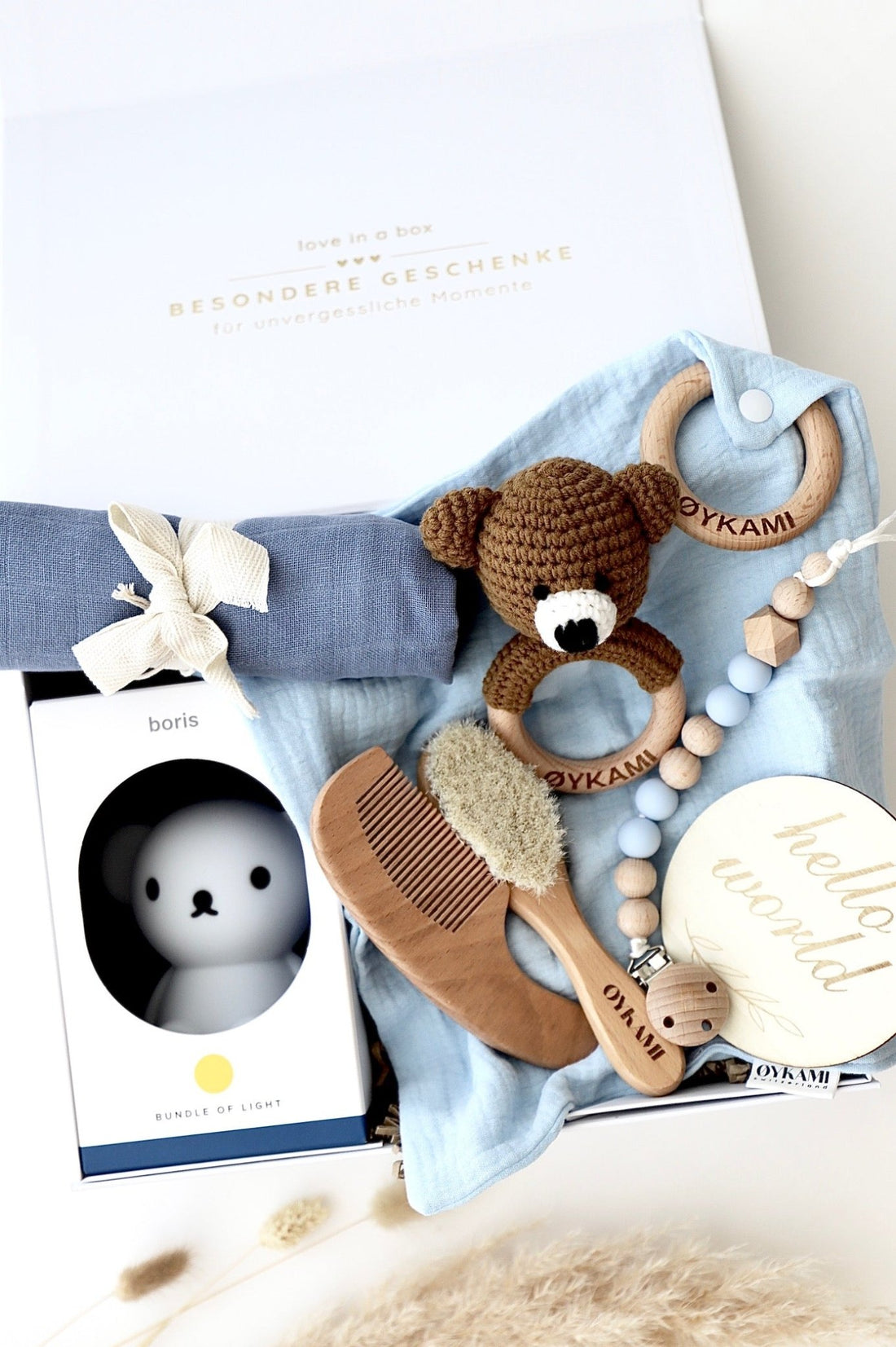 Baby Geschenkbox Blau "Casablanca" mit Bär - OYKAMI in a box