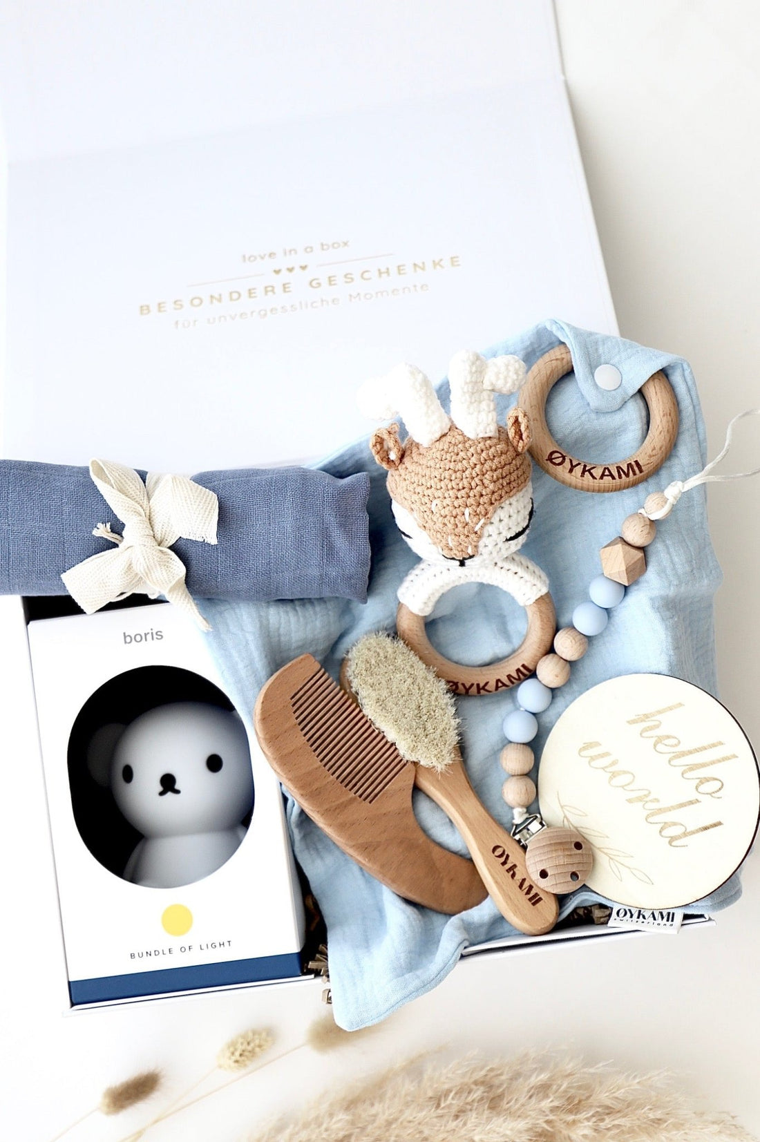 Baby Geschenkbox Blau "Casablanca" mit Hirsch - OYKAMI in a box
