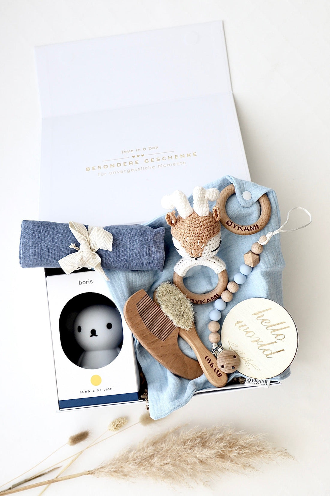 Baby Geschenkbox Blau "Casablanca" mit Hirsch - OYKAMI in a box