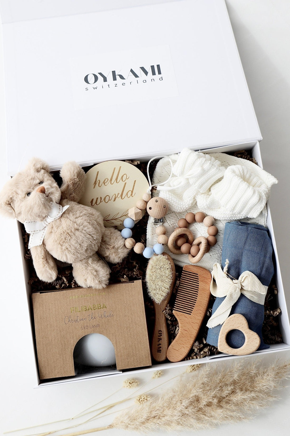 Baby Geschenkbox Blau "Paris" Bär Braun - OYKAMI in a box