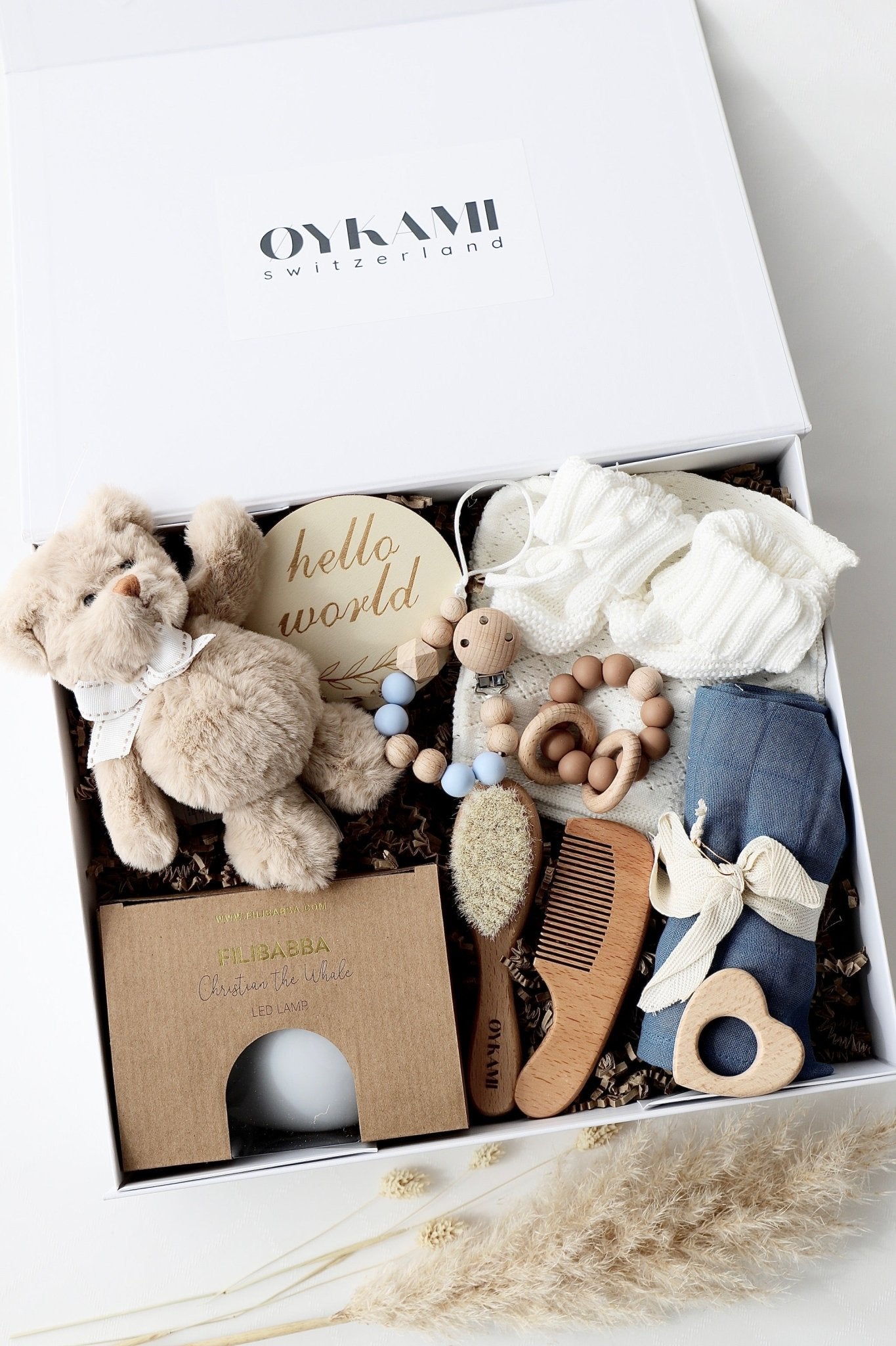 Baby Geschenkbox Blau "Paris" Bär Braun - OYKAMI in a box