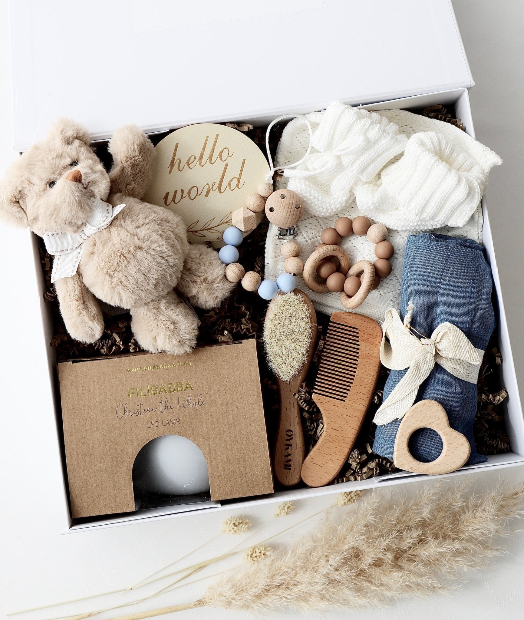 Baby Geschenkbox Blau "Paris" Bär Braun - OYKAMI in a box