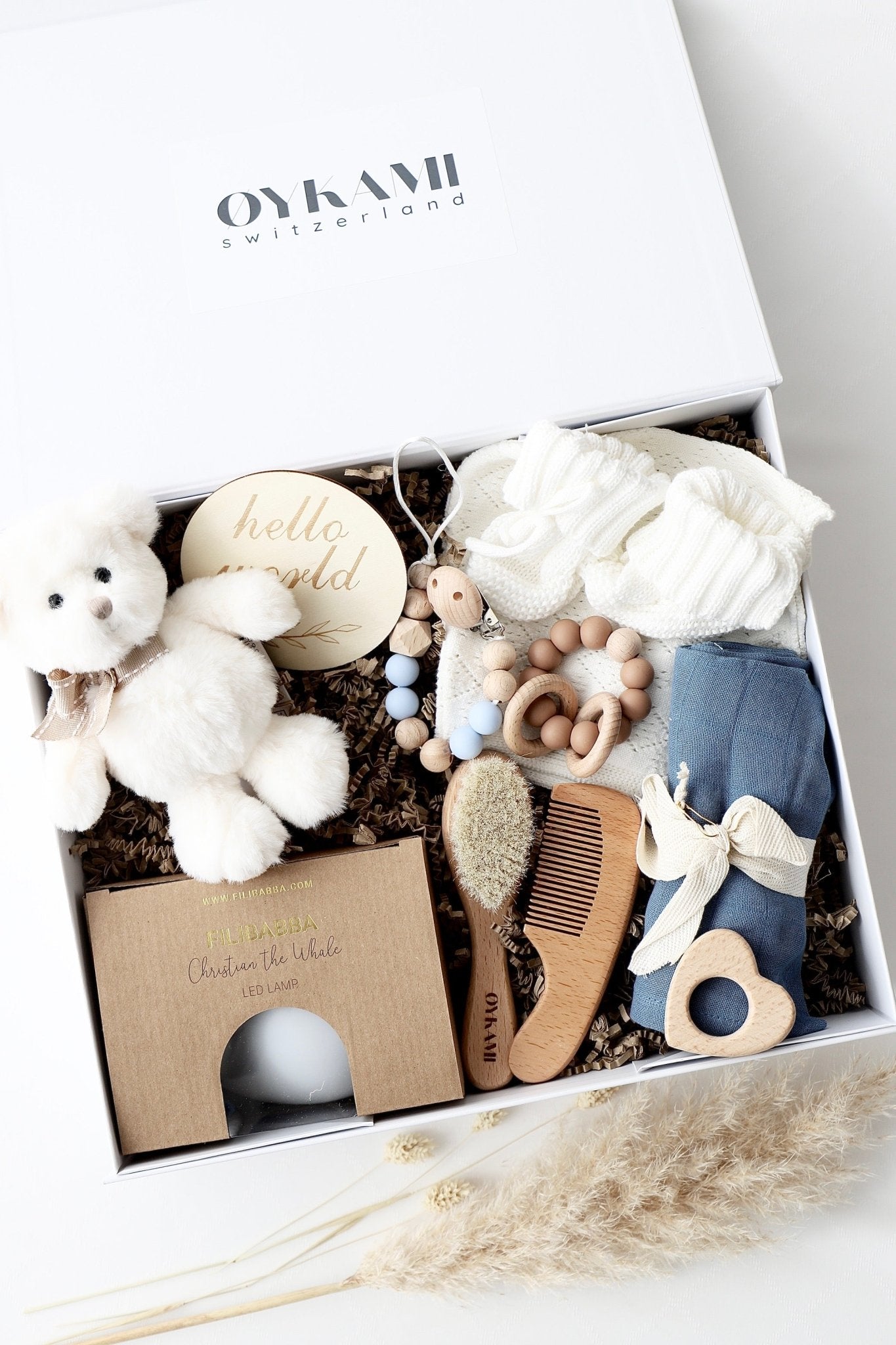 Baby Geschenkbox Blau "Paris" Bär Weiss - OYKAMI in a box