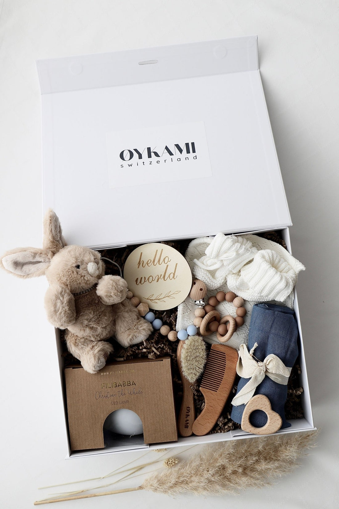 Baby Geschenkbox Blau "Paris" Hase Braun - OYKAMI in a box