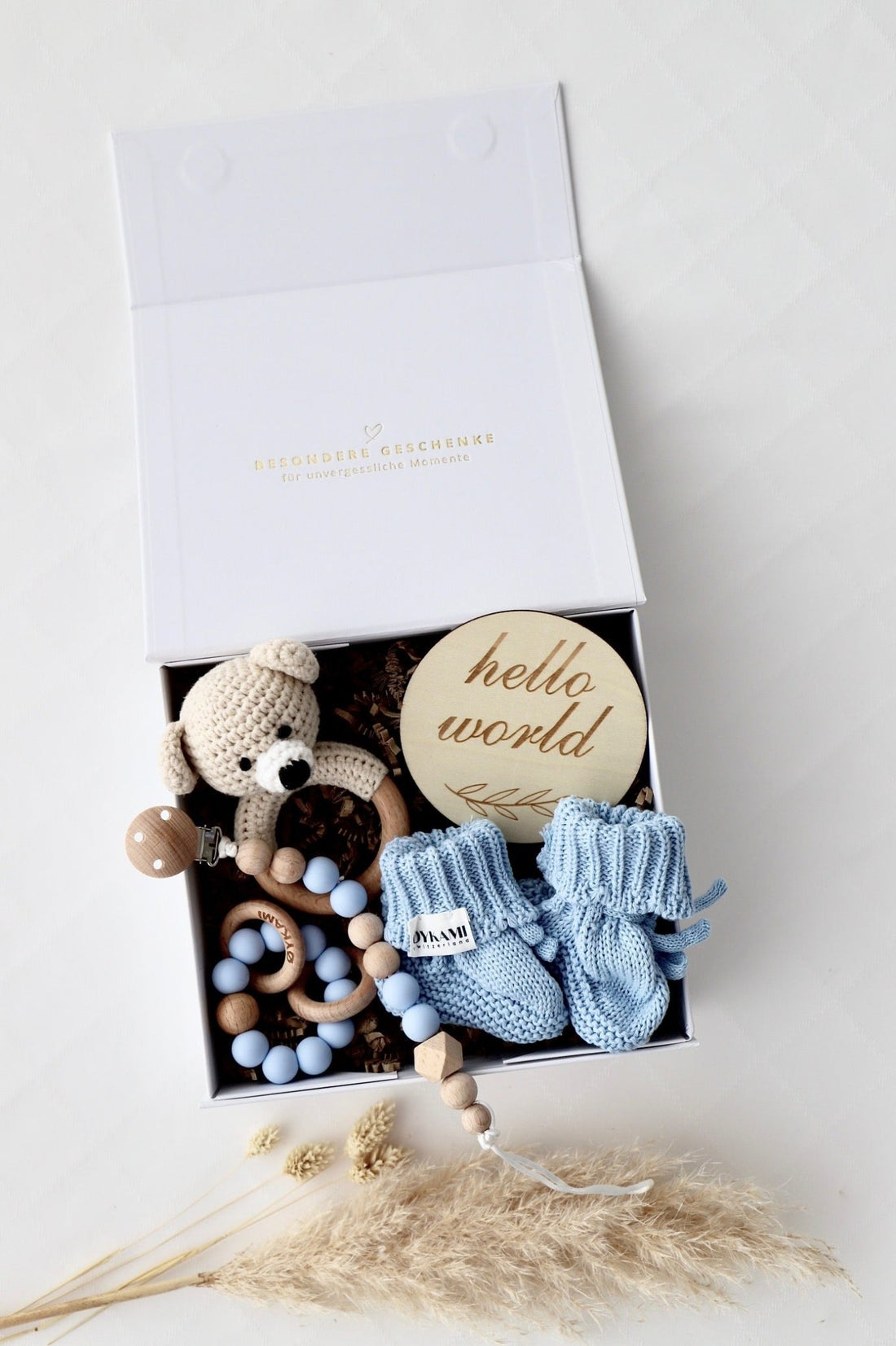 Baby Geschenkbox Blau "Phoenix" heller Bär - OYKAMI in a box