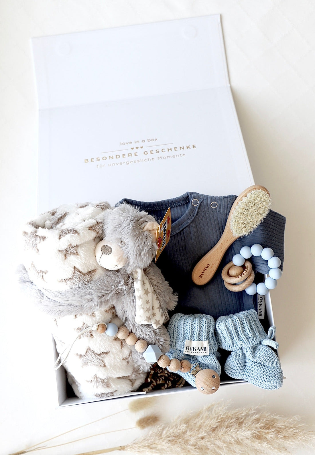 Baby Geschenkbox Blau "Venezia" mit Bär - OYKAMI in a box
