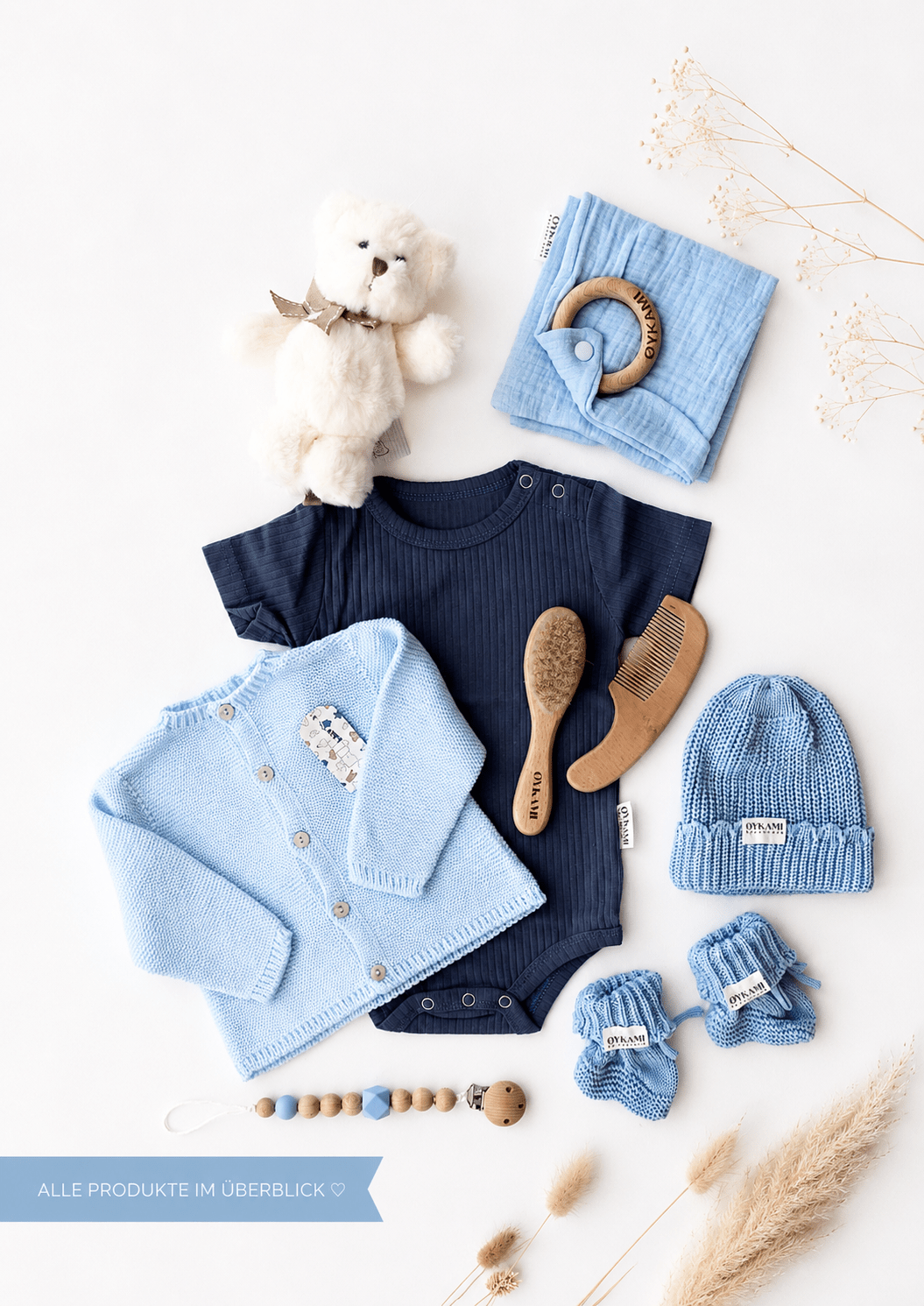 Baby Geschenkbox Blau "Verona" Bär Weiss - OYKAMI in a box