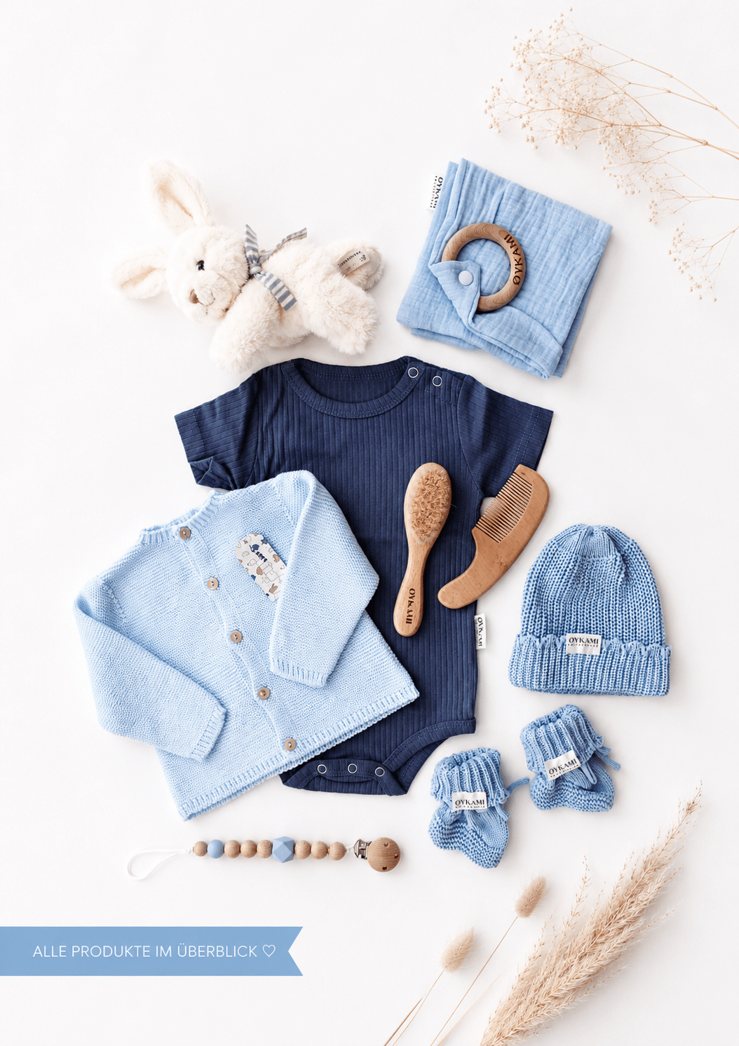 Baby Geschenkbox Blau "Verona" Hase Weiss - OYKAMI in a box