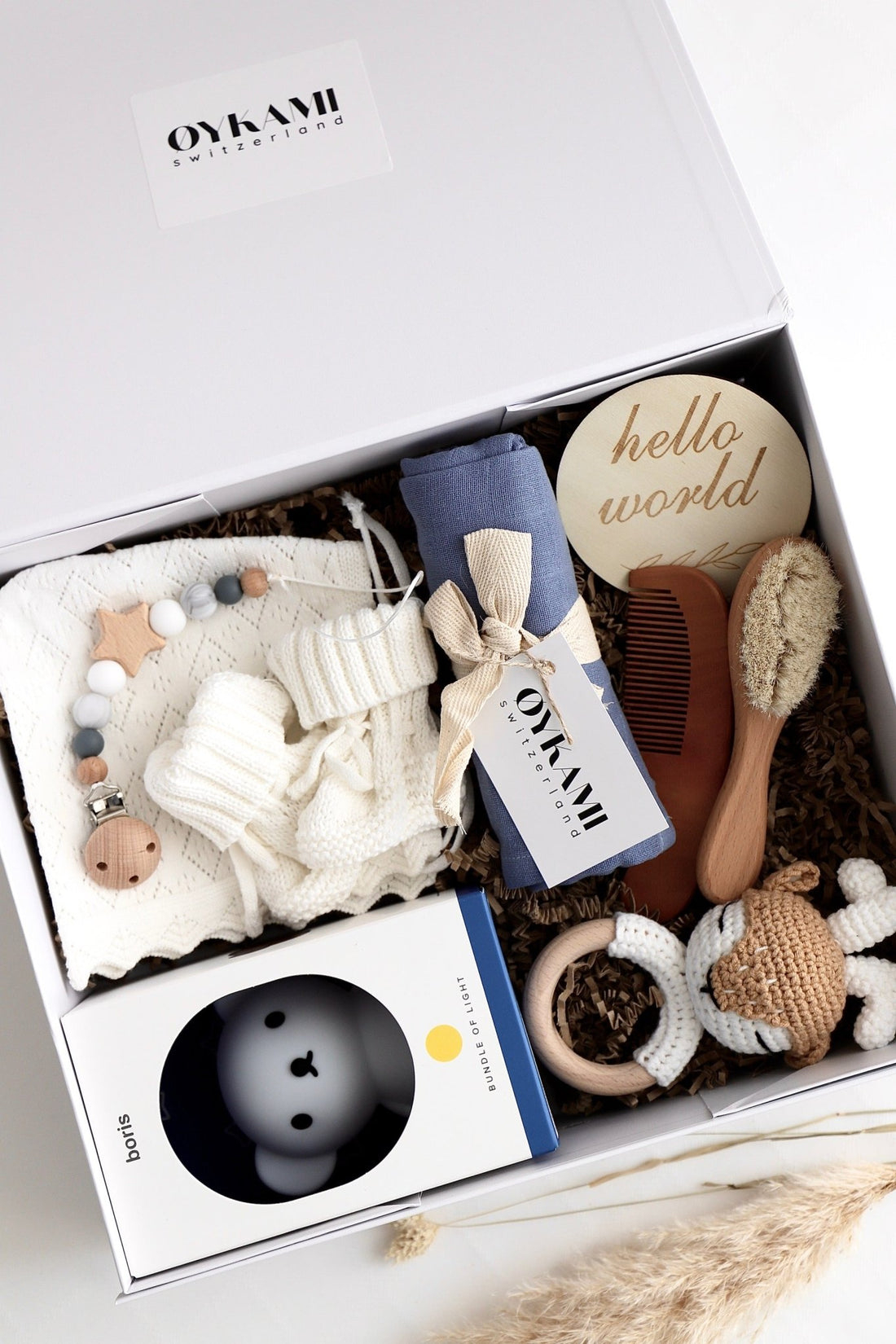 Baby Geschenkbox Junge "Alabama" mit Boris Nachtlicht und Elch - OYKAMI in a box