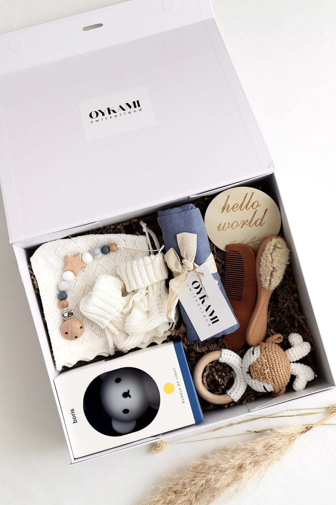 Baby Geschenkbox Junge "Alabama" mit Boris Nachtlicht und Elch - OYKAMI in a box