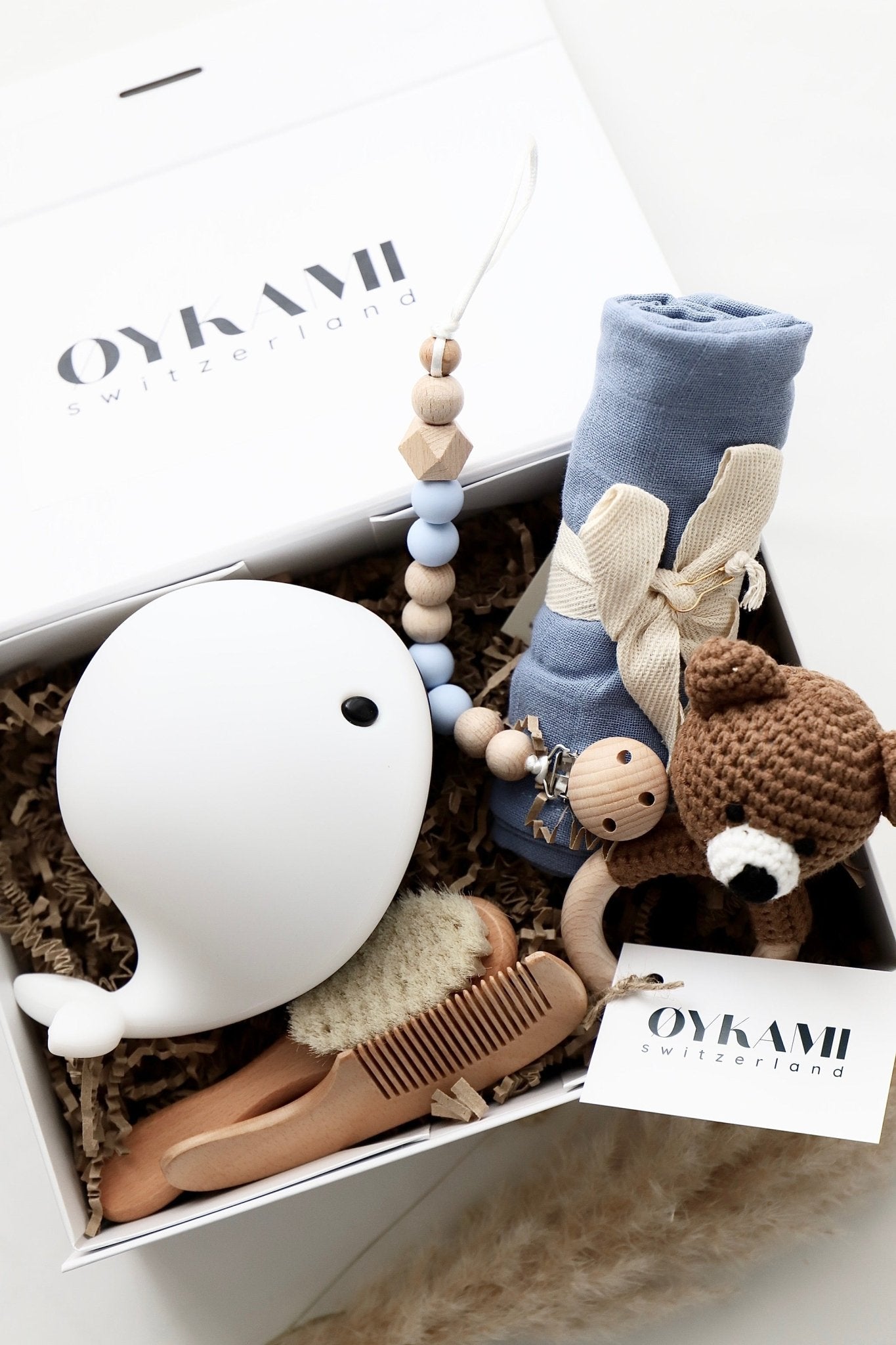 Baby Geschenkbox Junge "Athen" mit Wal Nachtlicht No. 8 - OYKAMI in a box