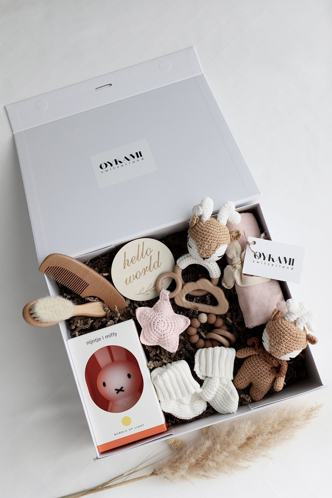 Baby Geschenkbox Mädchen Rosa "Madeira" mit Miffy Nachtlicht und Elch - OYKAMI in a box