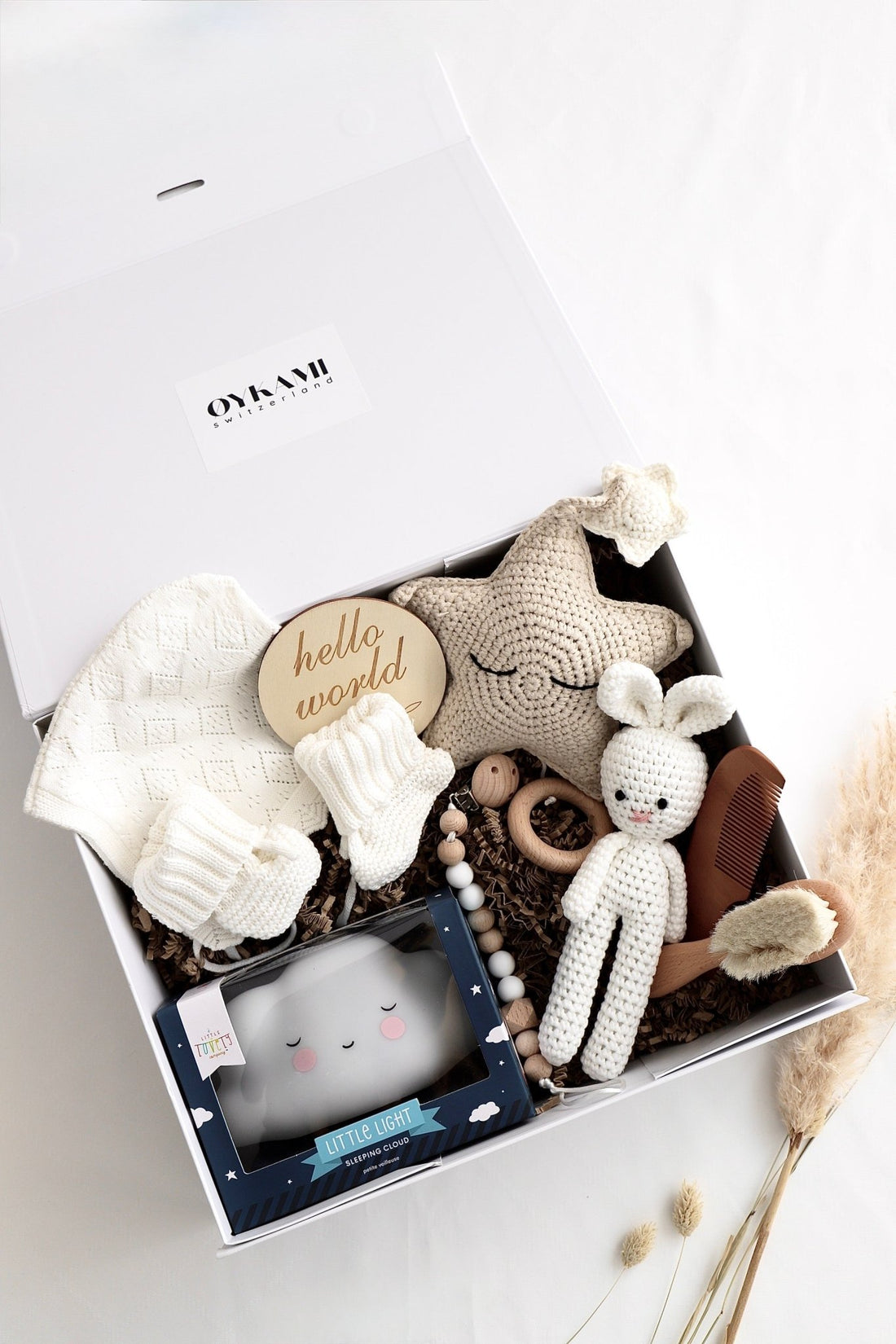 Baby Geschenkbox Neutrale Farben "Orlando" mit Wolke Nachtlicht - OYKAMI in a box