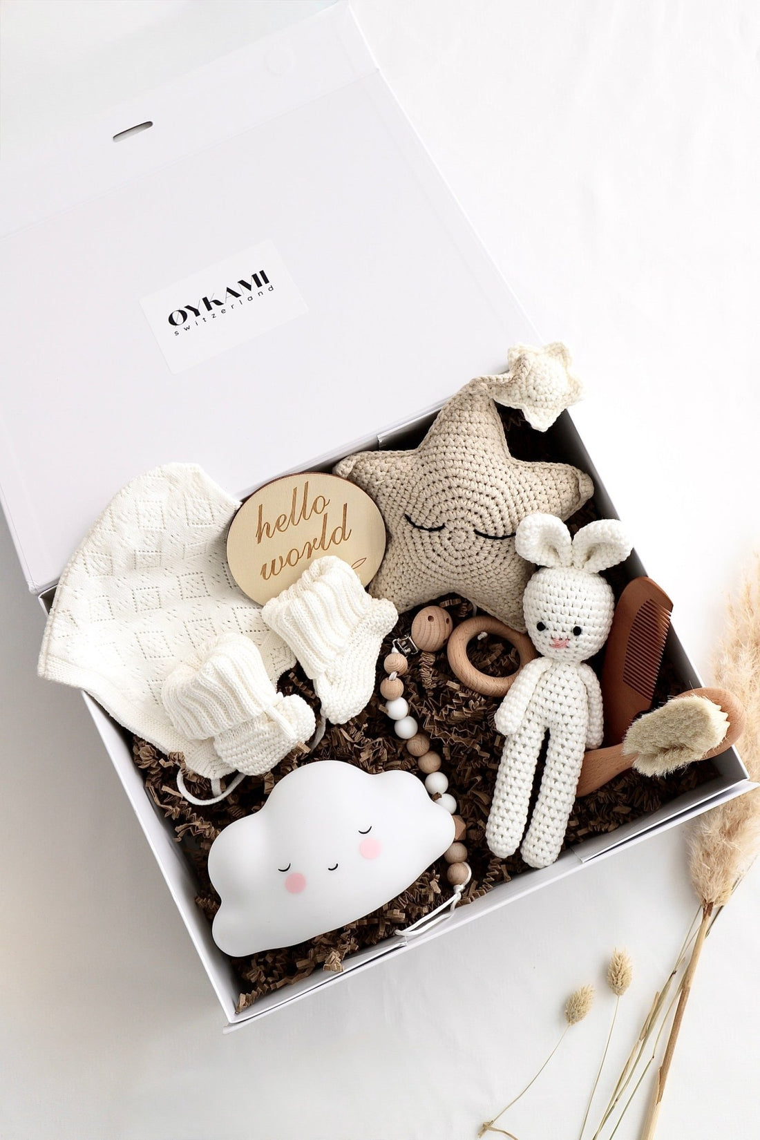 Baby Geschenkbox Neutrale Farben "Orlando" mit Wolke Nachtlicht - OYKAMI in a box