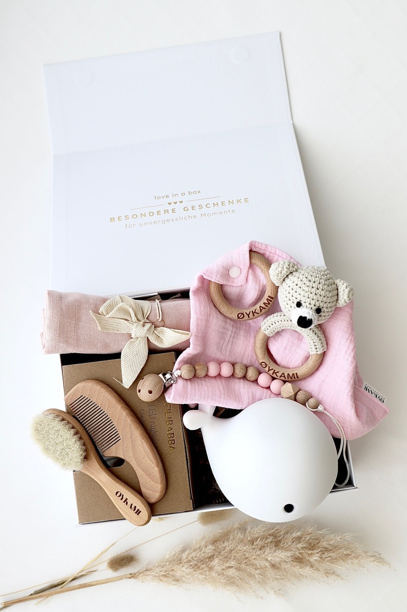 Baby Geschenkbox Rosa "Athen" mit Bär hell - OYKAMI in a box
