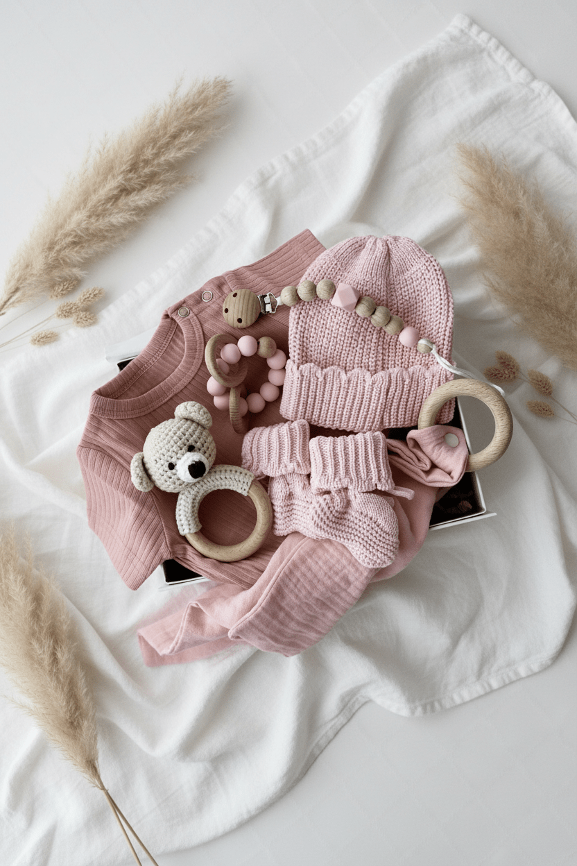 Baby Geschenkbox Rosa "Palermo" heller Bär - OYKAMI in a box