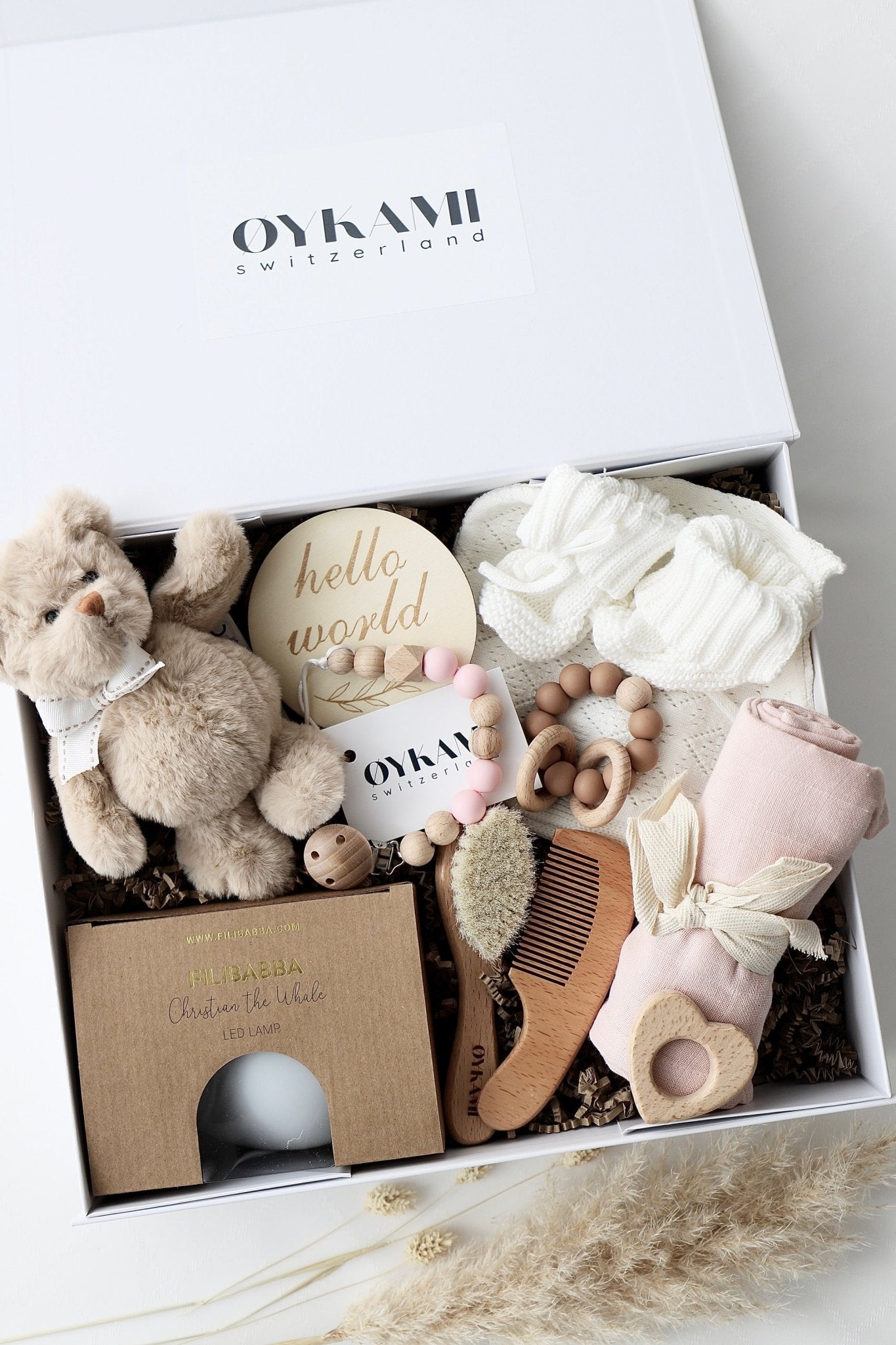 Baby Geschenkbox Rosa "Paris" Bär Braun - OYKAMI in a box