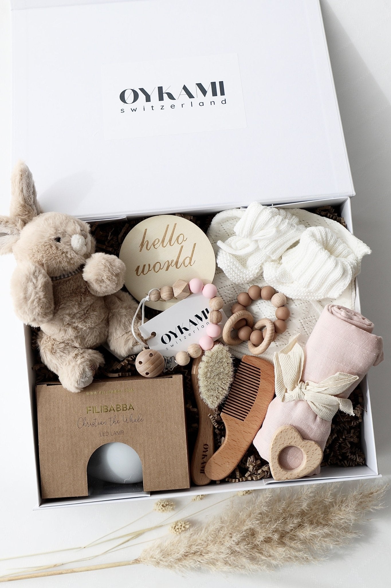 Baby Geschenkbox Rosa "Paris" Hase Braun - OYKAMI in a box