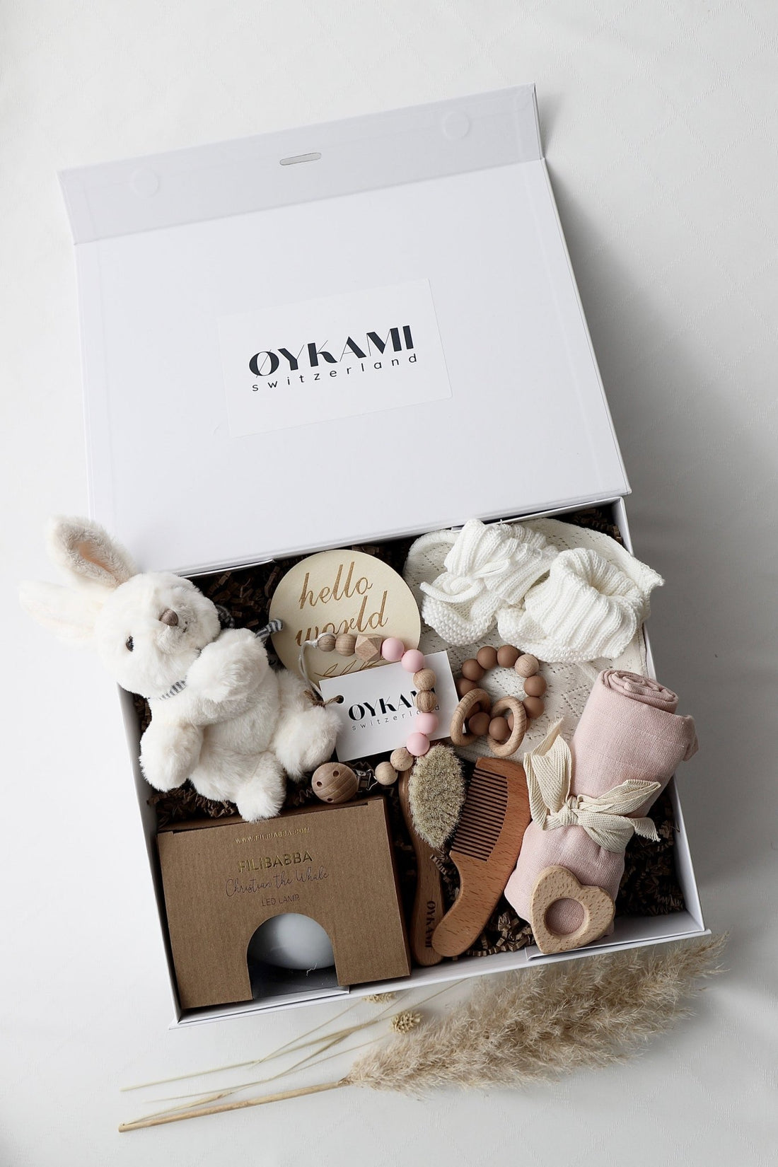 Baby Geschenkbox Rosa "Paris" Hase Weiss - OYKAMI in a box