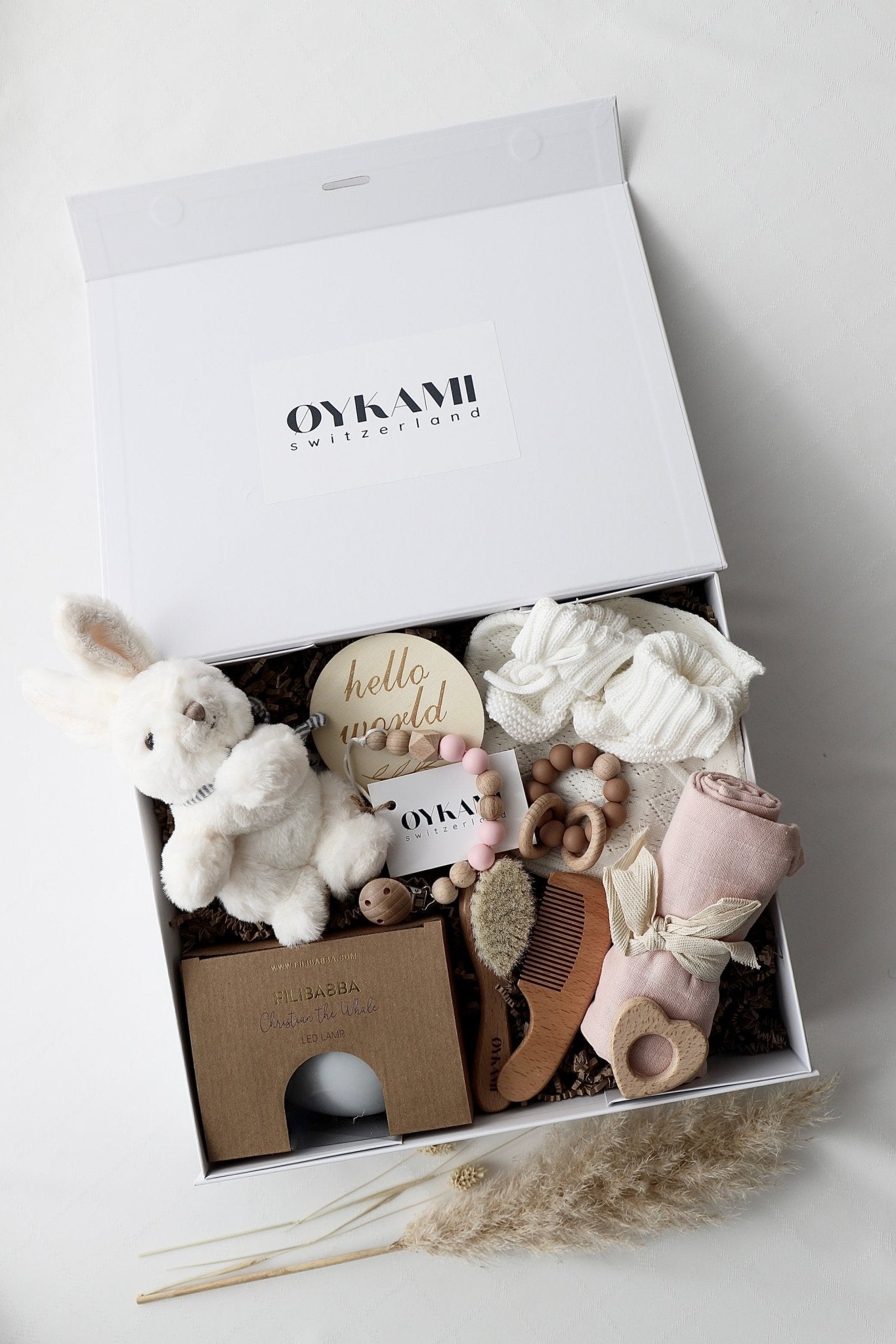 Baby Geschenkbox Rosa "Paris" Hase Weiss - OYKAMI in a box