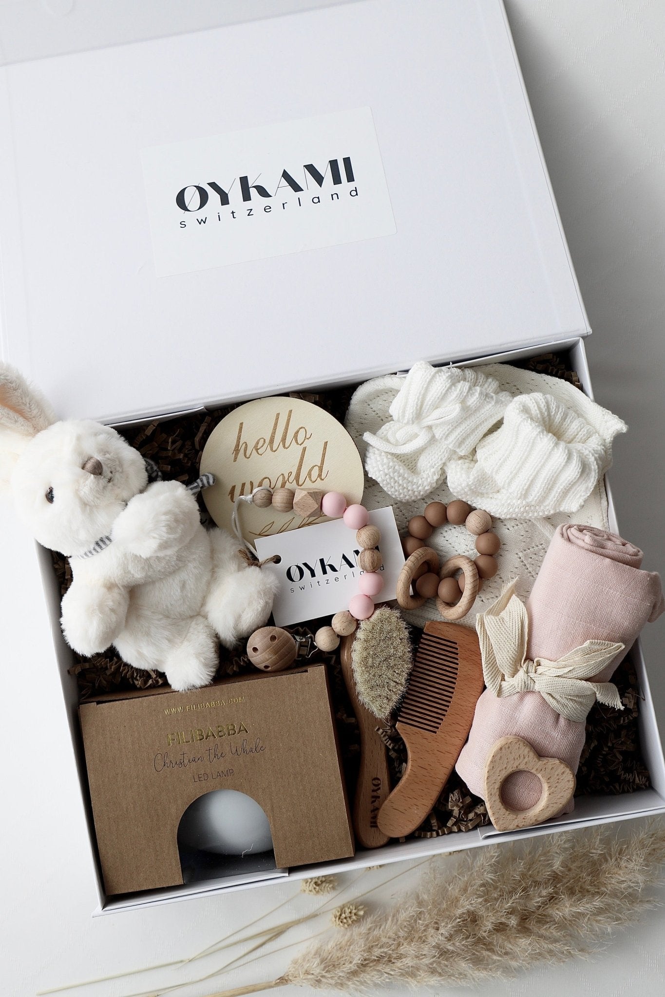 Baby Geschenkbox Rosa "Paris" Hase Weiss - OYKAMI in a box