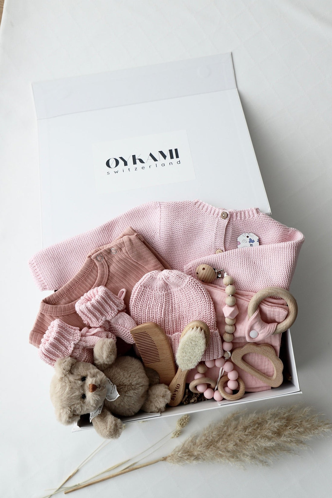 Baby Geschenkbox Rosa "Verona" Bär Braun - OYKAMI in a box