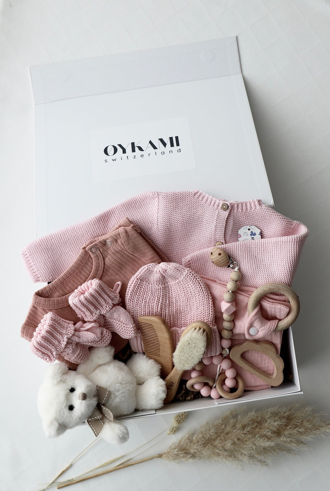 Baby Geschenkbox Rosa "Verona" Bär Weiss - OYKAMI in a box