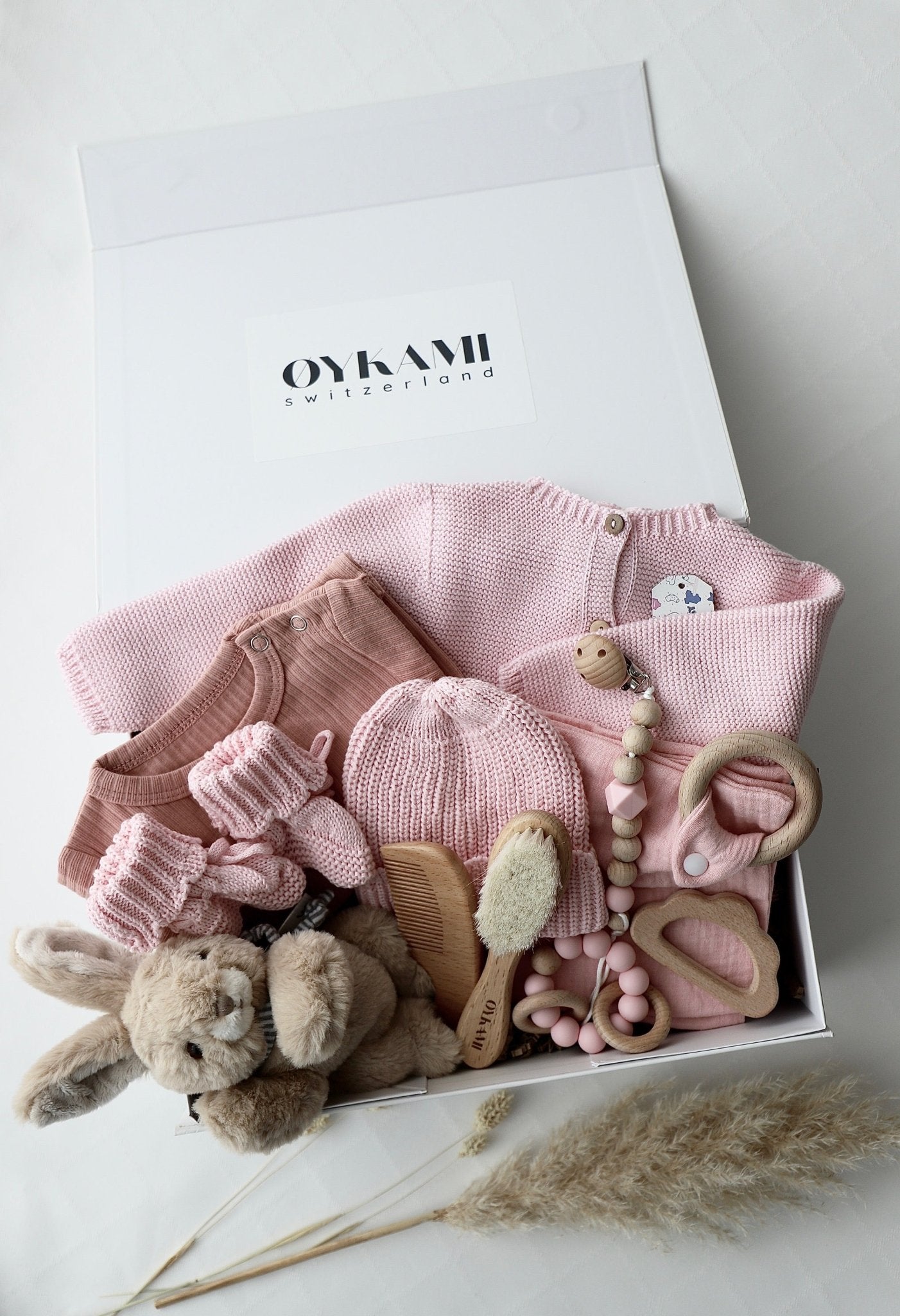 Baby Geschenkbox Rosa "Verona" Hase Braun - OYKAMI in a box